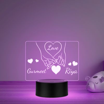 Couple Holding Hand Custom with Name Night Lamp with Automatic Color Changing Light Anniversary & Birthday Gifts for Couples